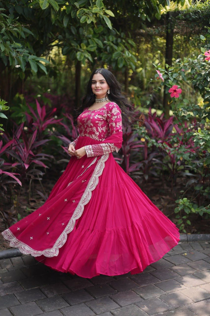 Mokshita Faux Blooming & Viscose Dyable Jacquard Anarkali | Shoppers Trend