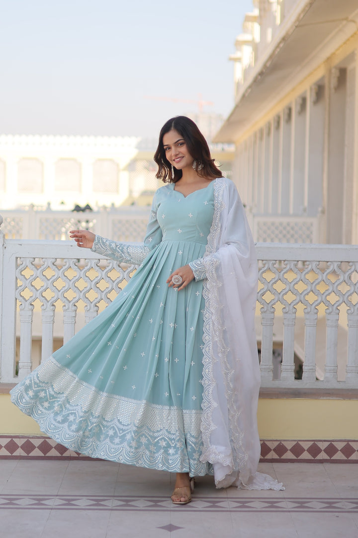 Dharti Faux Georgette Sky Anarkali | Shoppers Trend