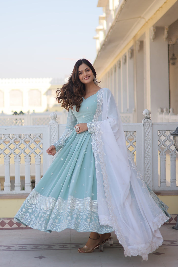 Dharti Faux Georgette Sky Anarkali | Shoppers Trend