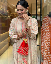 Renya Satin Beige Kurti  | Shoppers Trend