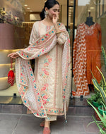 Load image into Gallery viewer, Renya Satin Beige Kurti  | Shoppers Trend
