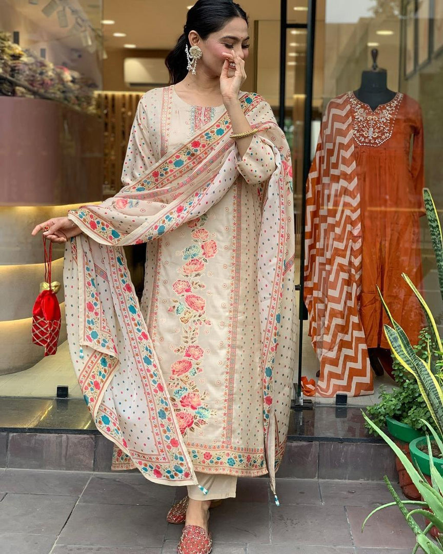 Renya Satin Beige Kurti  | Shoppers Trend