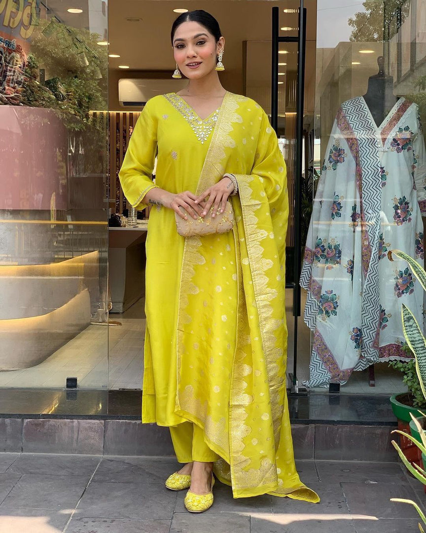 Rithanya Heavy Roman Silk Yellow Kurti  | Shoppers Trend