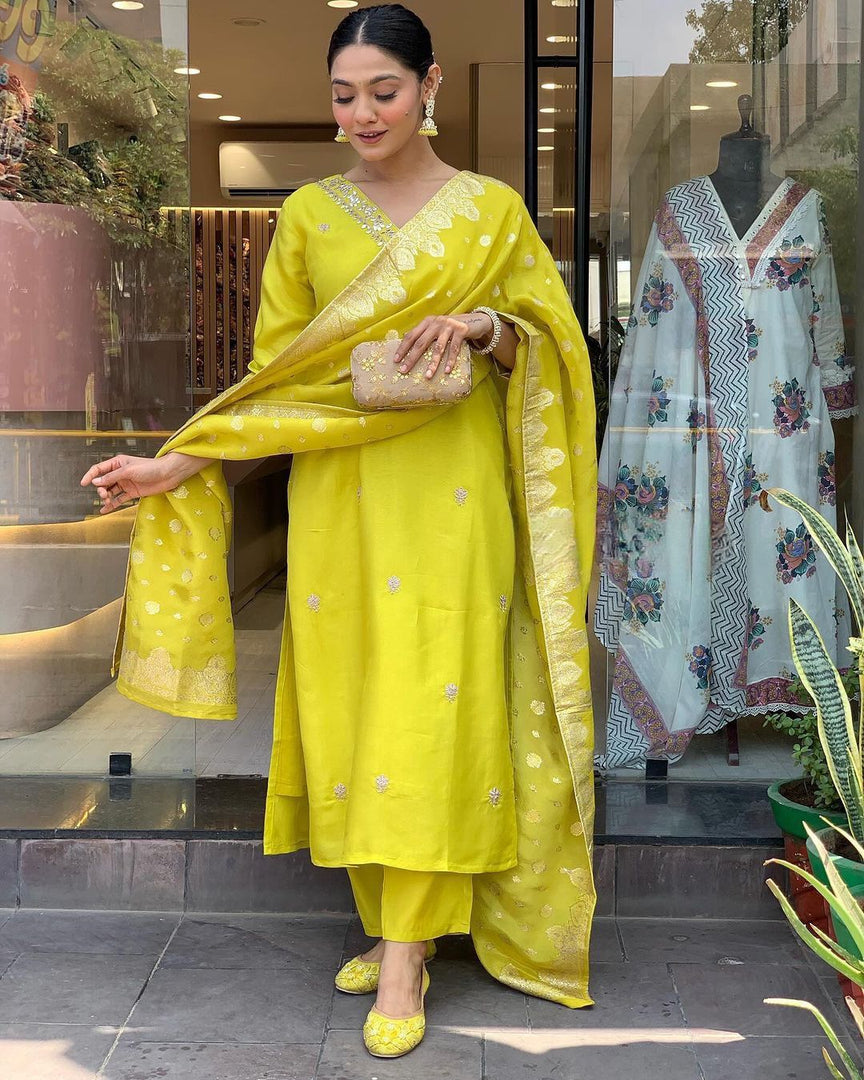 Rithanya Heavy Roman Silk Yellow Kurti  | Shoppers Trend