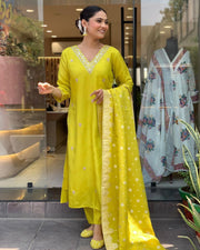 Rithanya Heavy Roman Silk Yellow Kurti  | Shoppers Trend