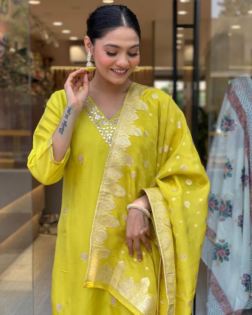 Rithanya Heavy Roman Silk Yellow Kurti  | Shoppers Trend