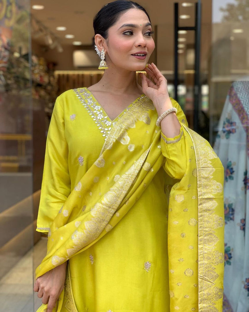 Rithanya Heavy Roman Silk Yellow Kurti  | Shoppers Trend