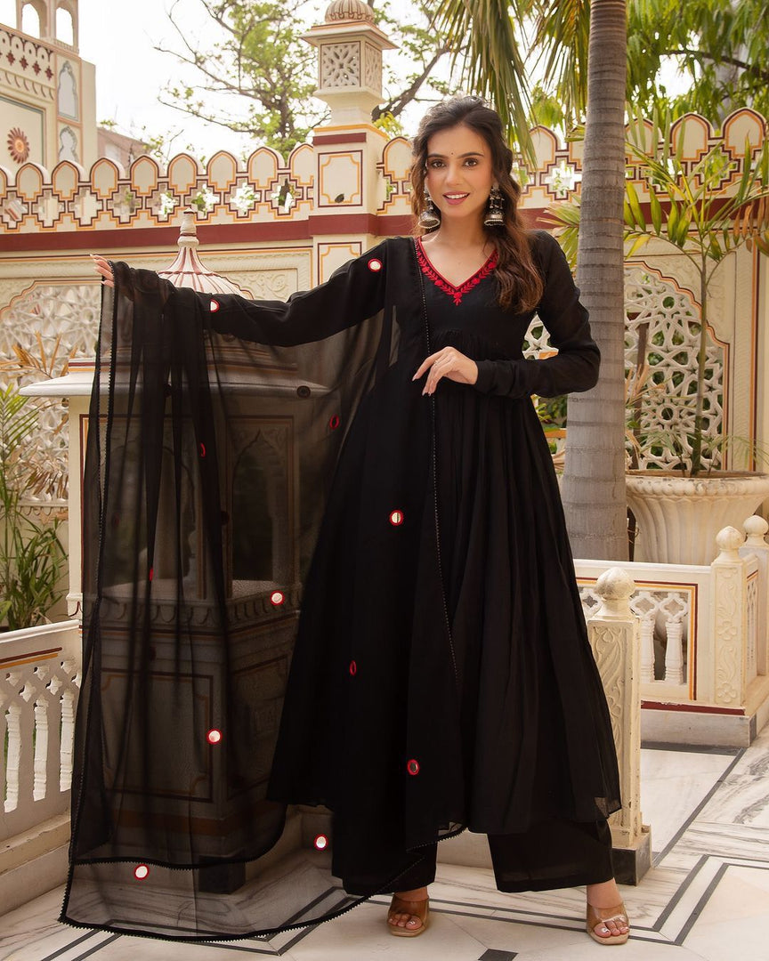 Riya Fox Georgette Black Anarkali | Shoppers Trend