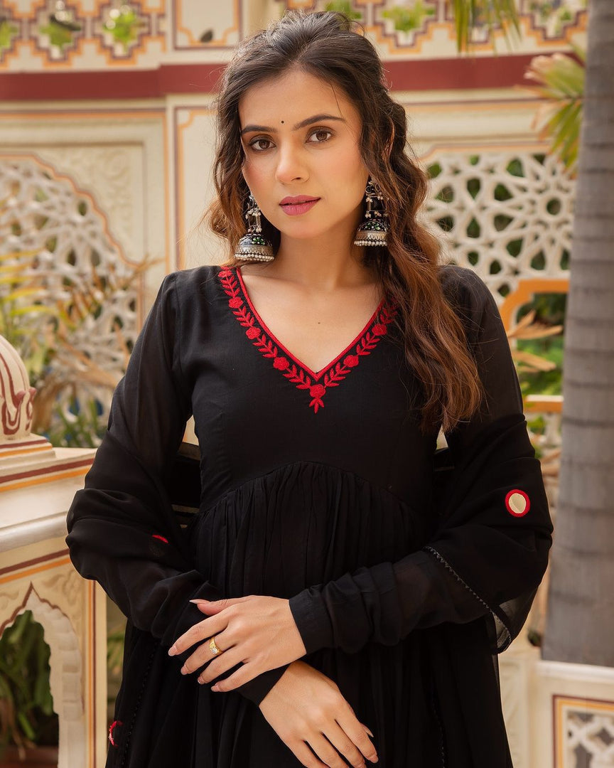 Riya Fox Georgette Black Anarkali | Shoppers Trend