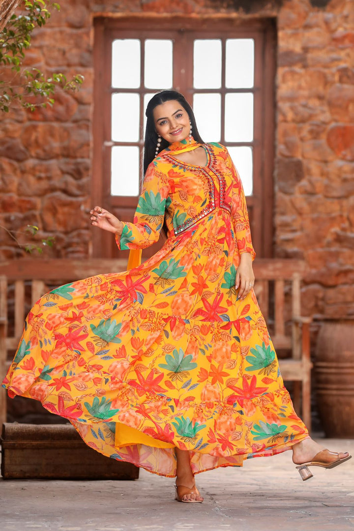 Riyanshika georgette Orange Anarkali | Shoppers Trend