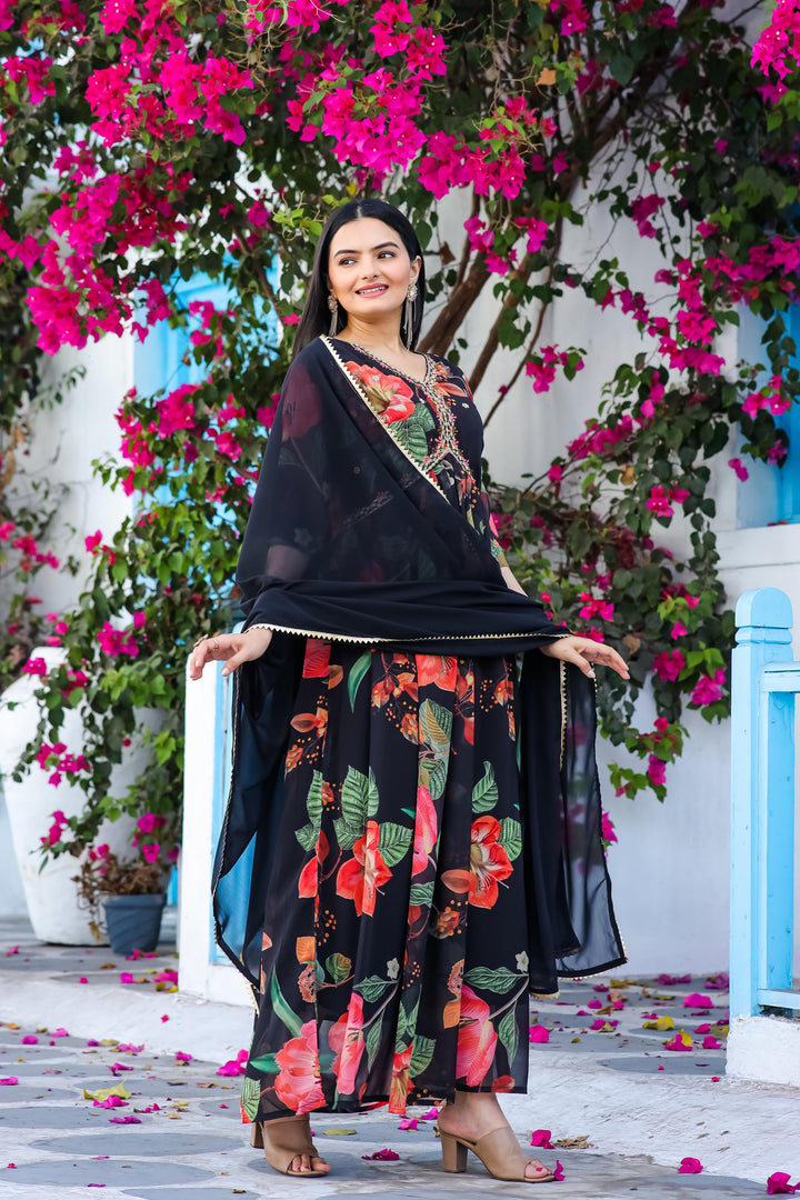 Aarvi Georgette Black Anarkali | Shoppers Trend