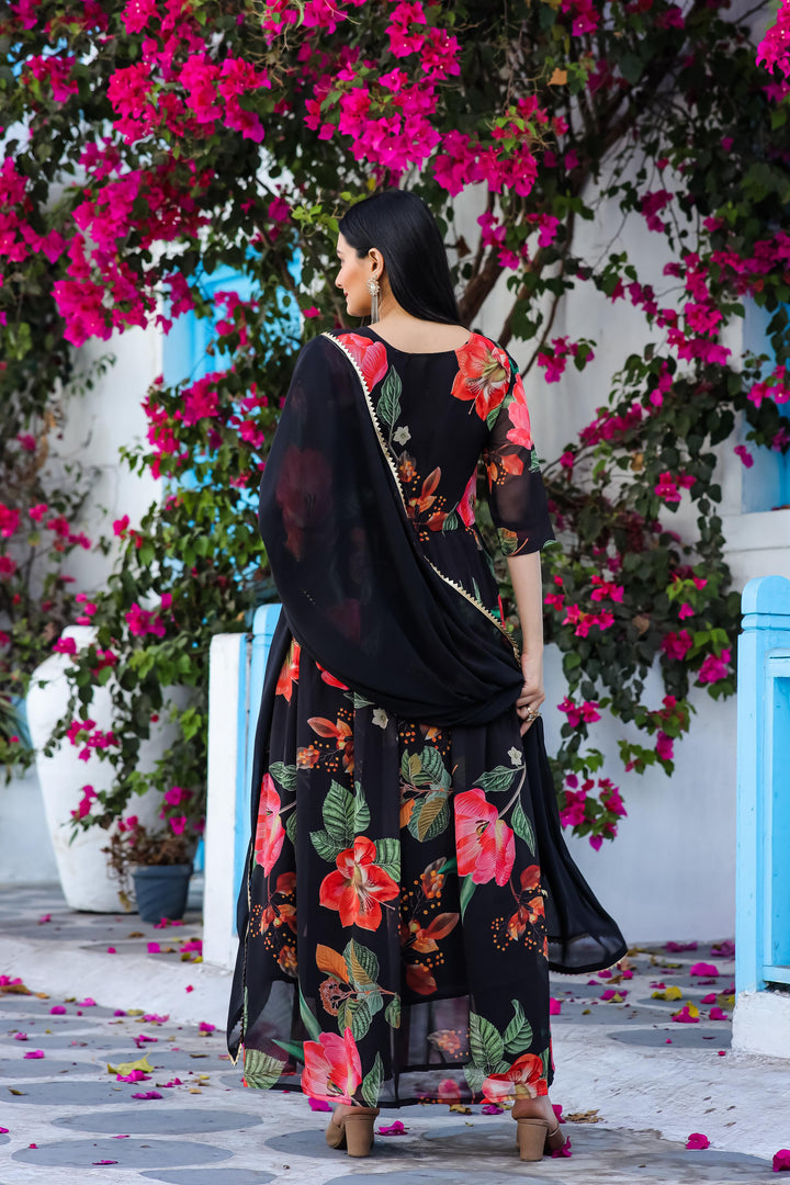 Aarvi Georgette Black Anarkali | Shoppers Trend