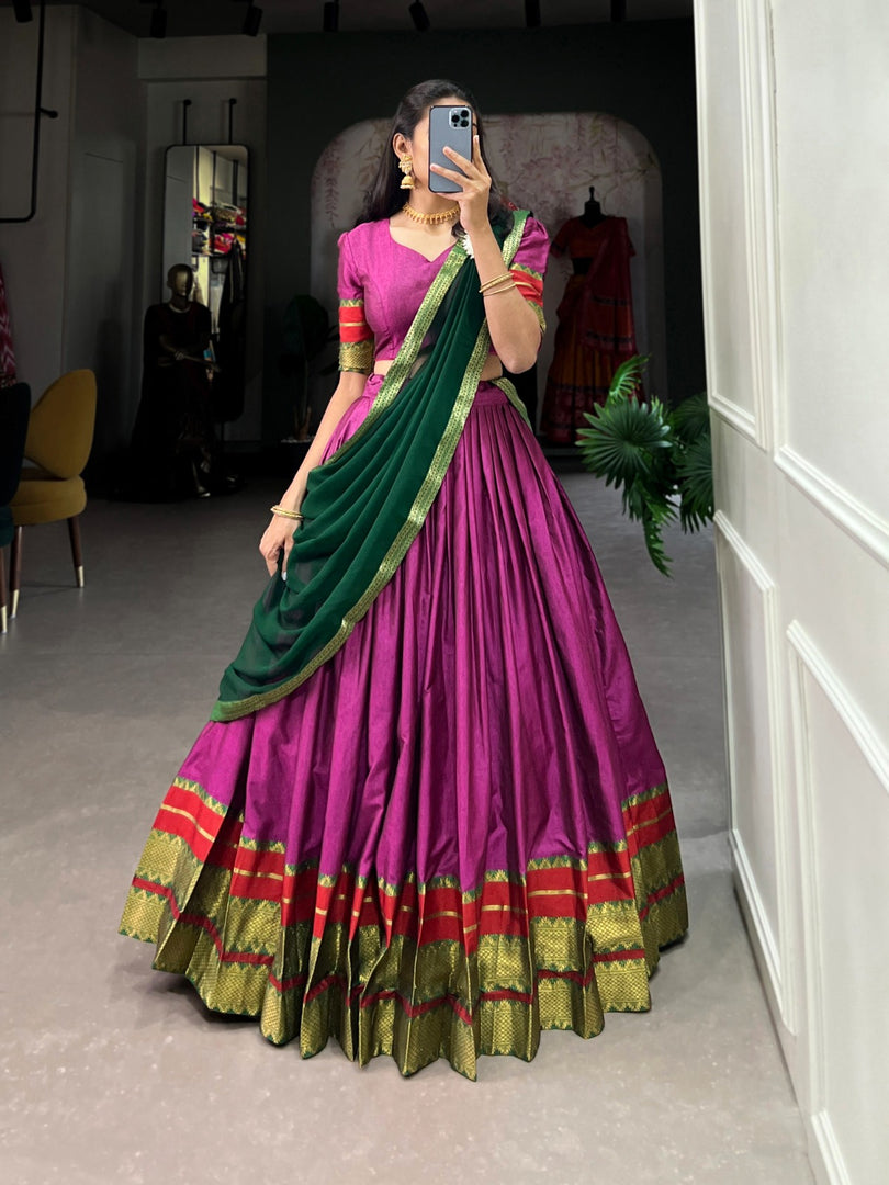 Manisha Poly Cotton Half-Saree / Dhavani Set / Langa Voni | Shoppers Trend