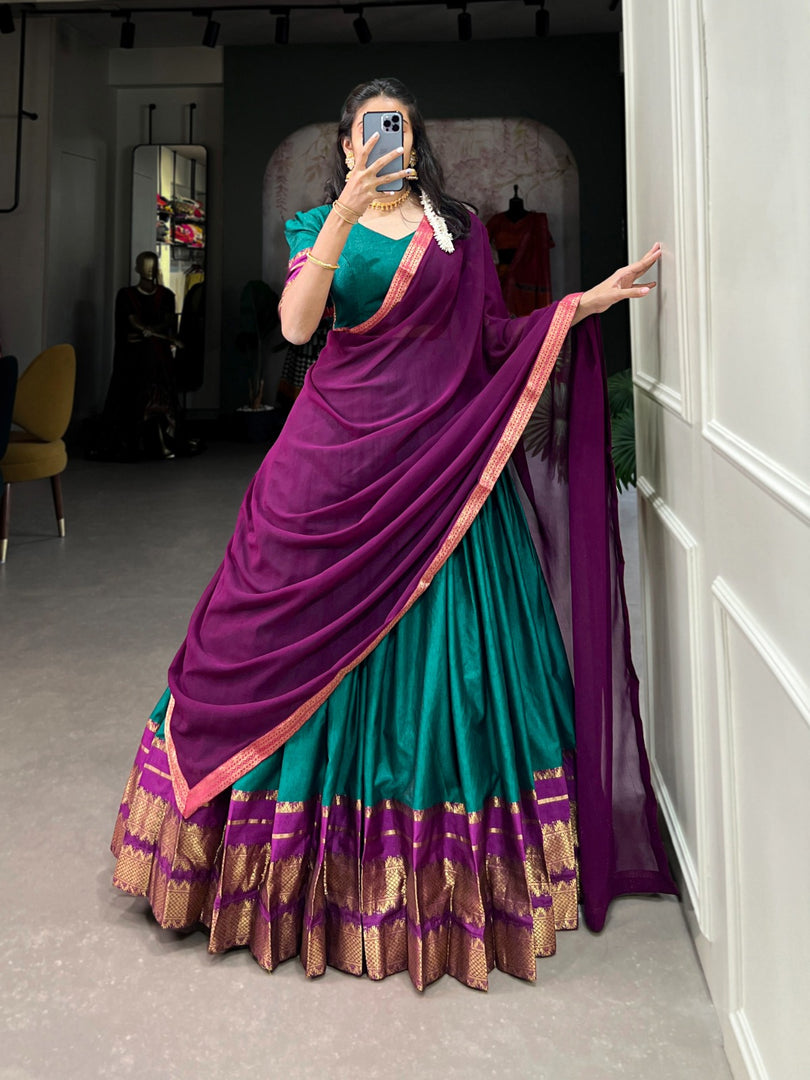Manisha Poly Cotton Half-Saree / Dhavani Set / Langa Voni | Shoppers Trend