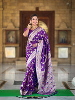 Load image into Gallery viewer, Purple Pure Soft Banarasi Silk Saree For Wedding | Shoppers Trend
