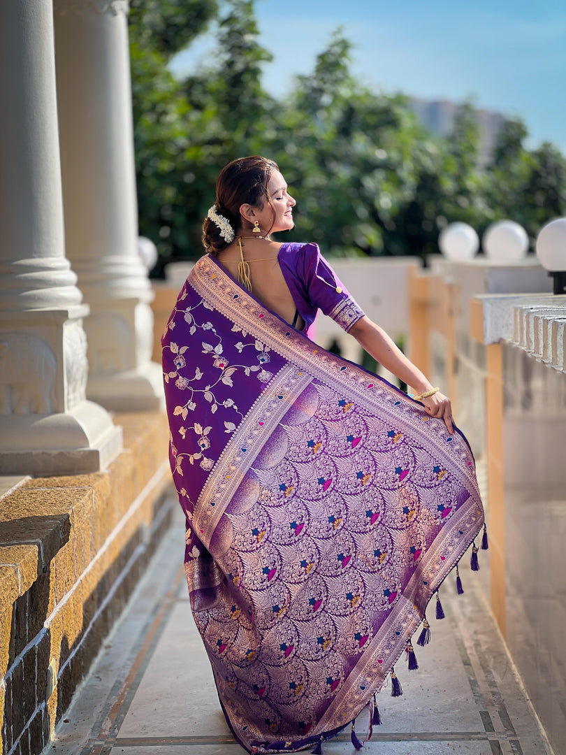 Purple Pure Soft Banarasi Silk Saree For Wedding | Shoppers Trend