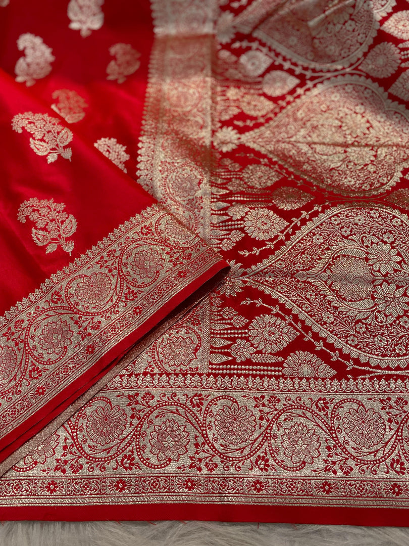Lara Red Satin Silk Saree | Shoppers Trend
