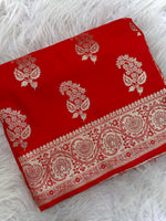 Load image into Gallery viewer, Lara Red Satin Silk Saree | Shoppers Trend
