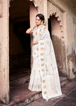 Load image into Gallery viewer, Dinkal Cotton Silk White Saree | Shoppers Trend
