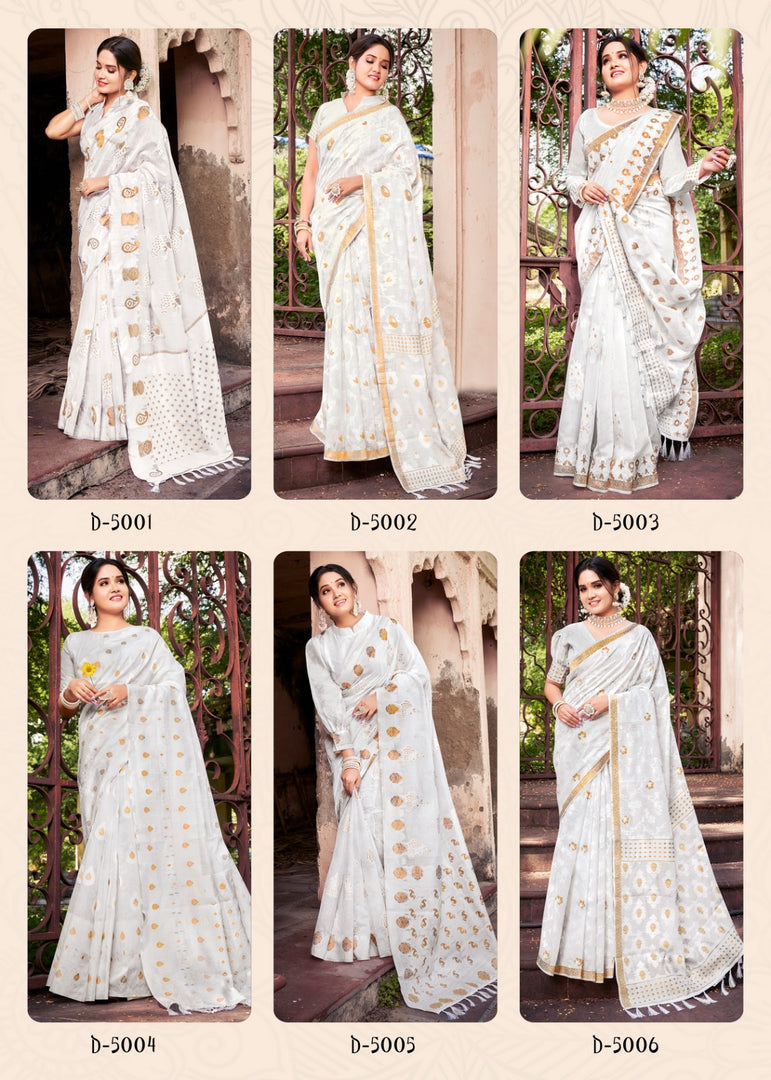 Dinkal Cotton Silk White Saree | Shoppers Trend
