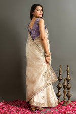 Load image into Gallery viewer, Akshara Pure Soft Jimmy Cho Silk Off-White Saree | Shoppers Trend
