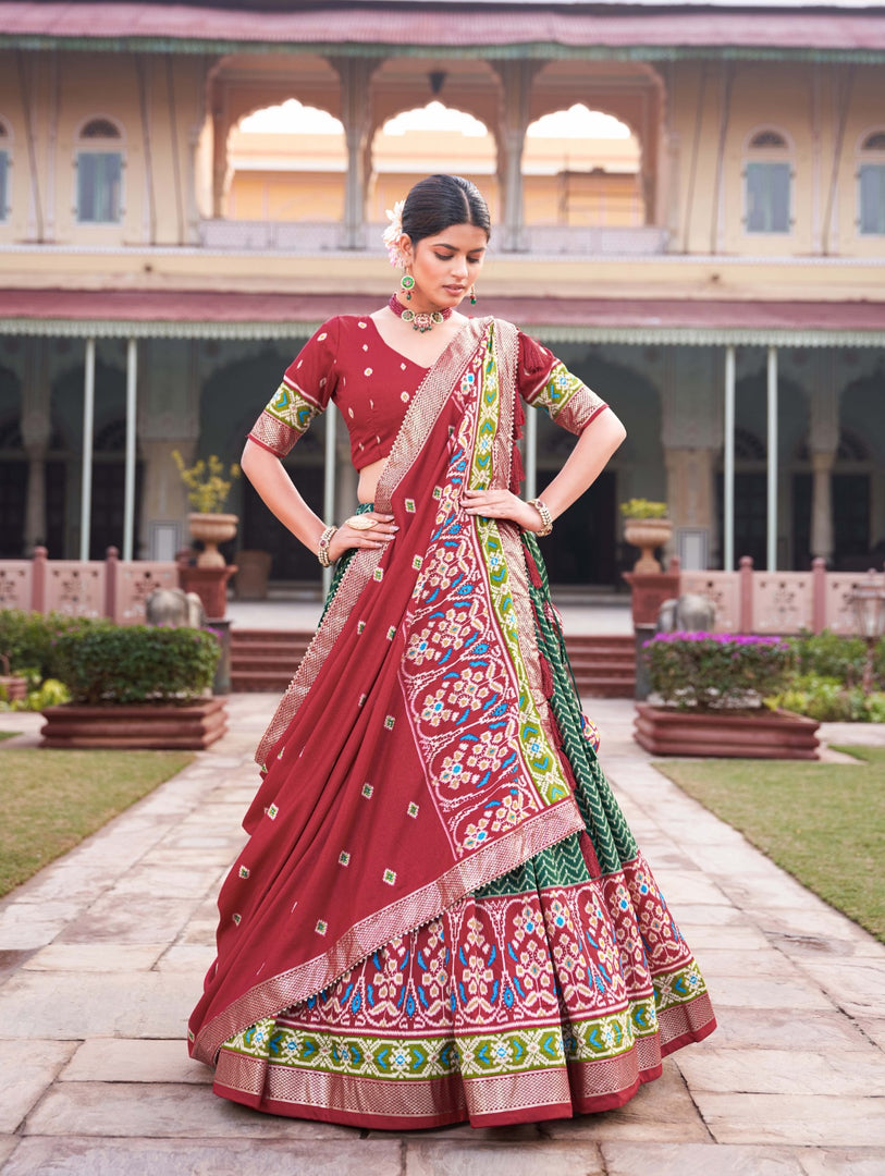 Tulsi Tussar Silk Red Dhavani / Langa Davani | Shoppers Trend