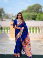 Load image into Gallery viewer, Aadhya Soft Paithani Silk Blue Saree | Shoppers Trend
