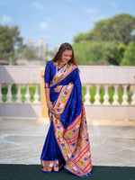 Load image into Gallery viewer, Aadhya Soft Paithani Silk Blue Saree | Shoppers Trend
