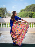 Load image into Gallery viewer, Aadhya Soft Paithani Silk Blue Saree | Shoppers Trend
