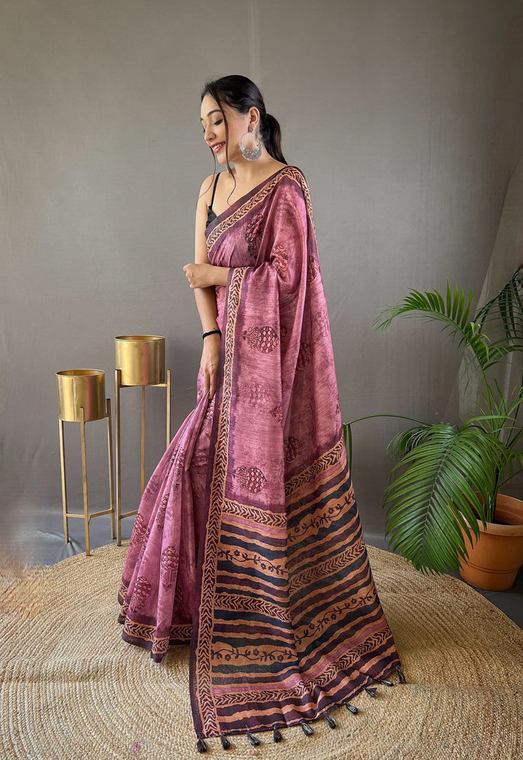 Dhanvi Pure Soft Cotton Tussar Silk Saree | Shoppers Trend