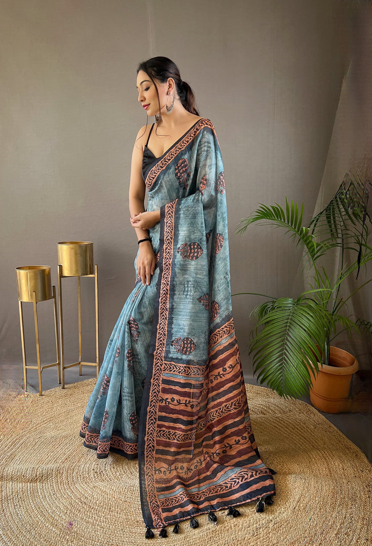 Dhanvi Pure Soft Cotton Tussar Silk Saree | Shoppers Trend