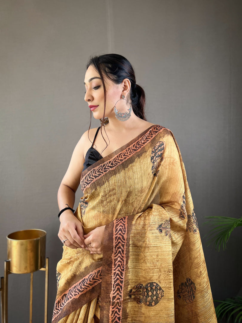 Dhanvi Pure Soft Cotton Tussar Silk Saree | Shoppers Trend