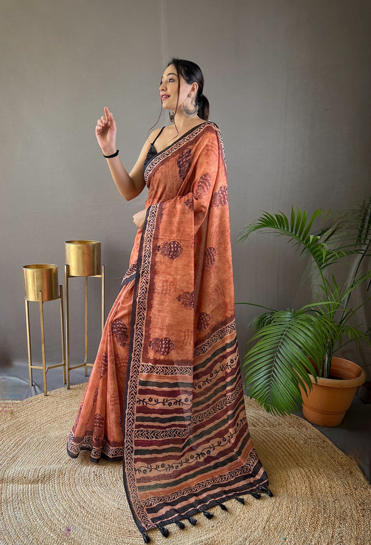 Dhanvi Pure Soft Cotton Tussar Silk Saree | Shoppers Trend