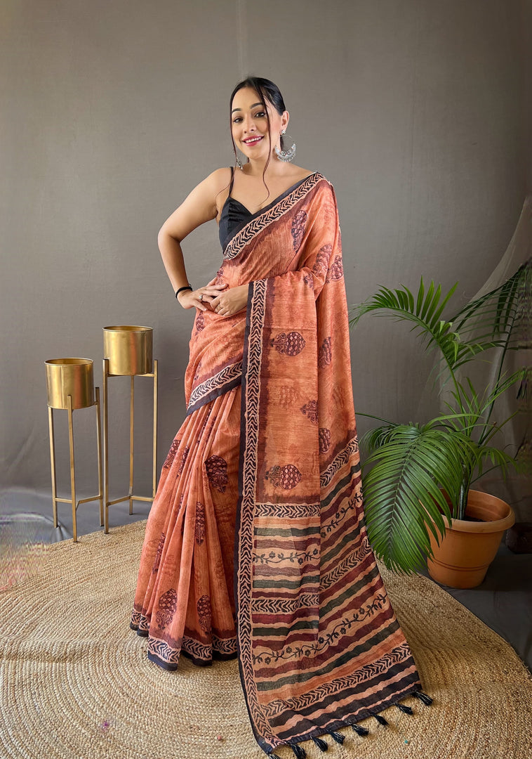 Dhanvi Pure Soft Cotton Tussar Silk Saree | Shoppers Trend