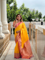 Load image into Gallery viewer, Saachi Soft Banarasi Silk Yellow Saree | Shoppers Trend
