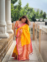 Load image into Gallery viewer, Saachi Soft Banarasi Silk Yellow Saree | Shoppers Trend
