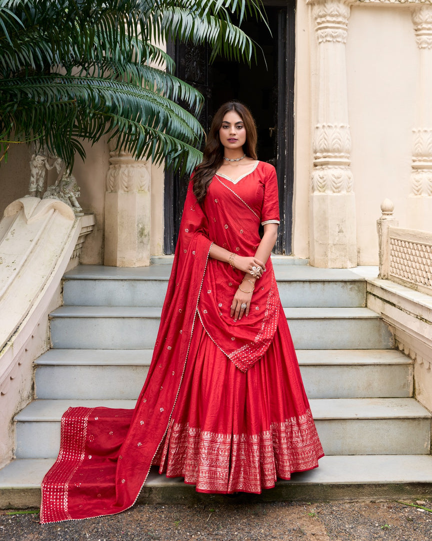 Maya Pure Chanderi Dhavani / Langa Davani / Half Sarees | Shoppers Trend