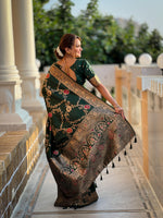 Load image into Gallery viewer, Aabhaya Soft Banarasi Silk Dark Green Saree | Shoppers Trend
