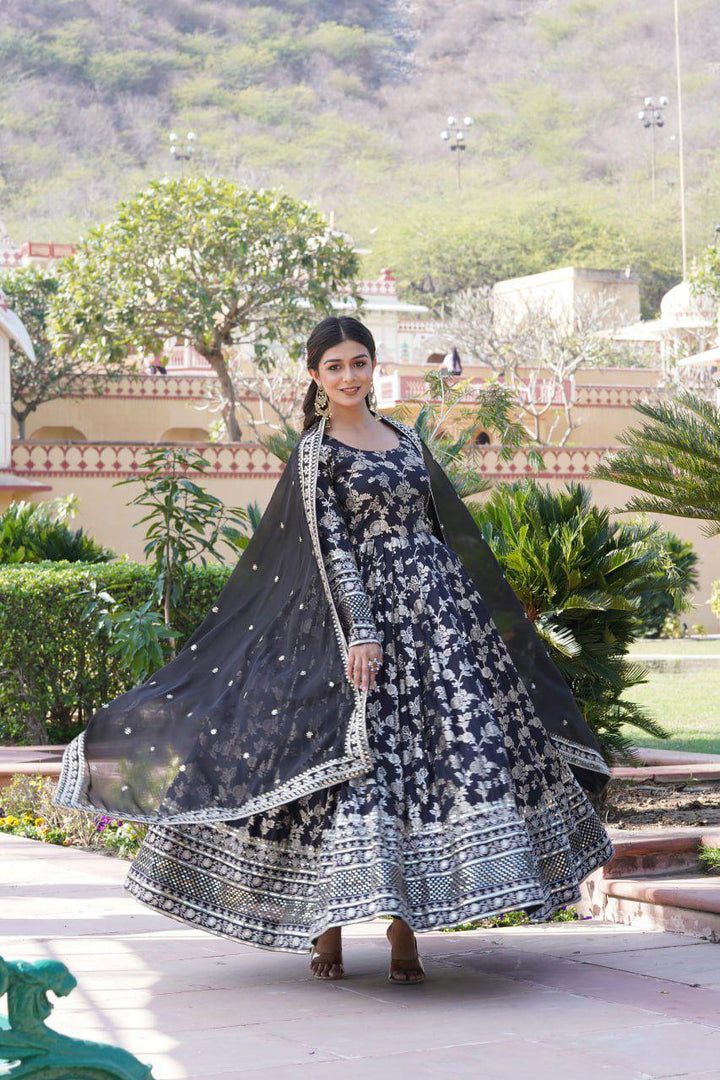 Kajal Viscose Dyable Jacquard Anarkali | Shoppers Trend