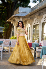 Load image into Gallery viewer, Aabinta Goldie Yellow Dhavani Set | Langa Voni | Half-Saree | Shoppers Trend
