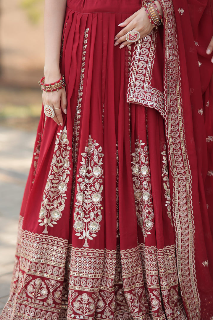 Ankita Faux Blooming Georgette Maroon Dhavani Set | Langa Voni | Shoppers Trend