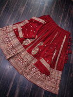 Load image into Gallery viewer, Ankita Faux Blooming Georgette Maroon Dhavani Set | Langa Voni | Shoppers Trend
