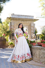 Load image into Gallery viewer, Jalpaiguri Georgette White Dhavani Set | Langa Voni | Shoppers Trend
