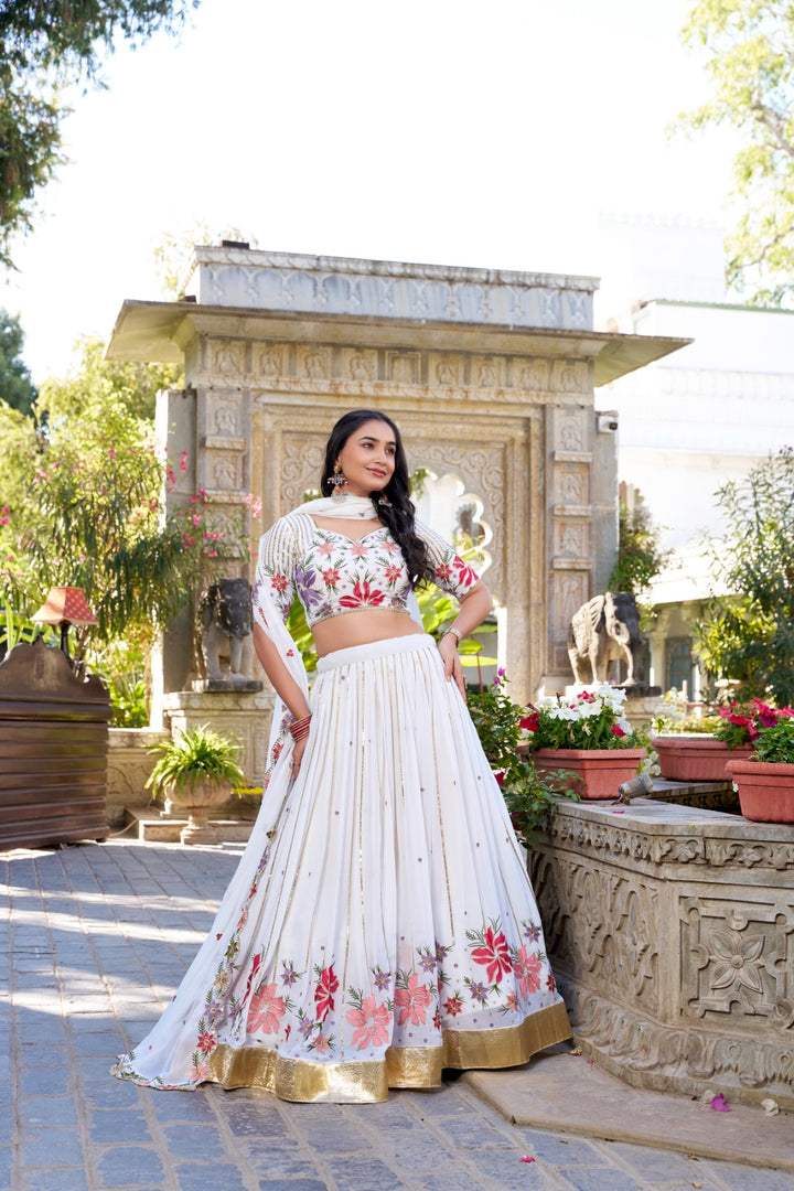 Jalpaiguri Georgette White Dhavani Set | Langa Voni | Shoppers Trend