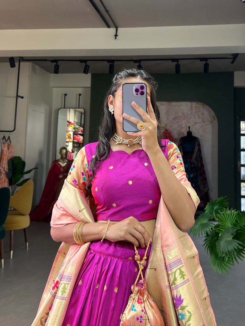 Kavita Jacquard Silk ( Paithani ) Dhavani Set / Half-Saree | Shoppers Trend