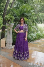 Load image into Gallery viewer, Sharda Pure Chinnon Dark Rani Dhavani Set | Langa Voni | Shoppers Trend
