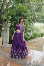 Load image into Gallery viewer, Sharda Pure Chinnon Dark Rani Dhavani Set | Langa Voni | Shoppers Trend
