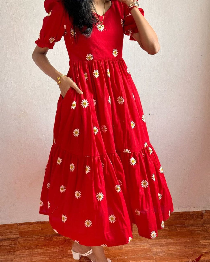 Payal Maska Cotton Red Dress | Shoppers Trend