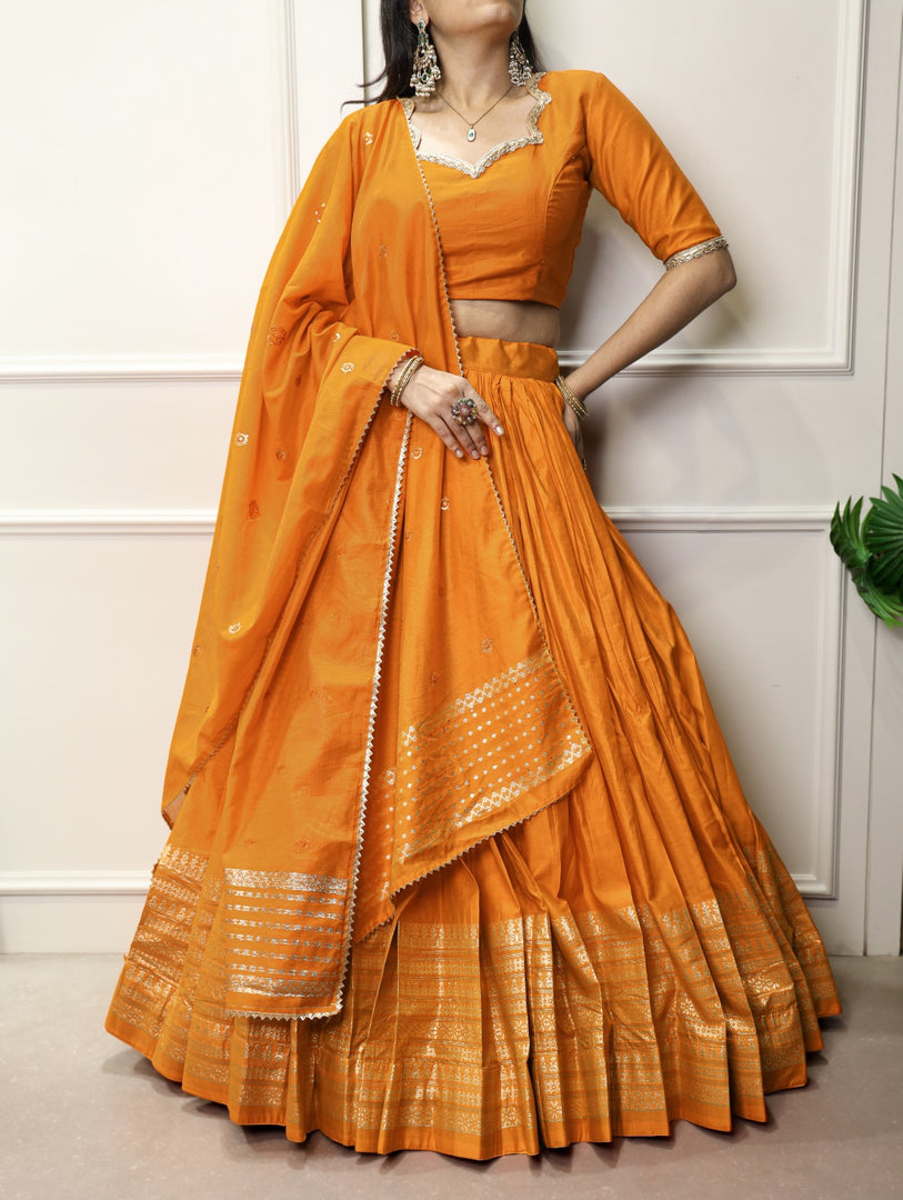 Minaxi Pure Chanderi Dhavani Set / Half Saree | Shoppers Trend