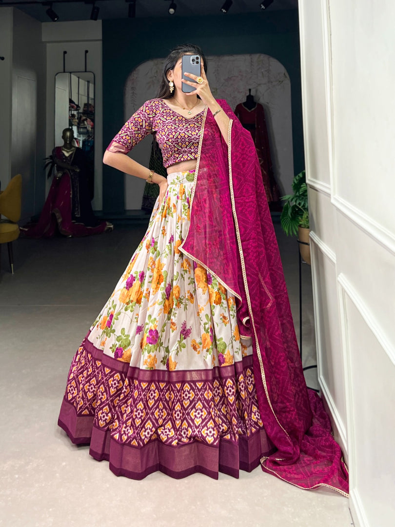 Jinal Tussar Silk Dark Pink Dhavani Set | Langa Davani Set | Half-Saree | Shoppers Trend